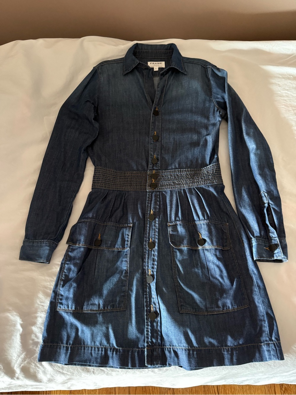 FRAME Denim Button‑Front Shirt Dress